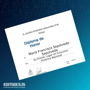 Editable Chile El Centro Femenino Araucaria N°40 Diploma of Honor Page Preview - EditDocs