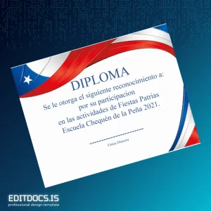 Editable Chile Escuela Chequén de la Peña Diploma Template Page Preview - EditDocs