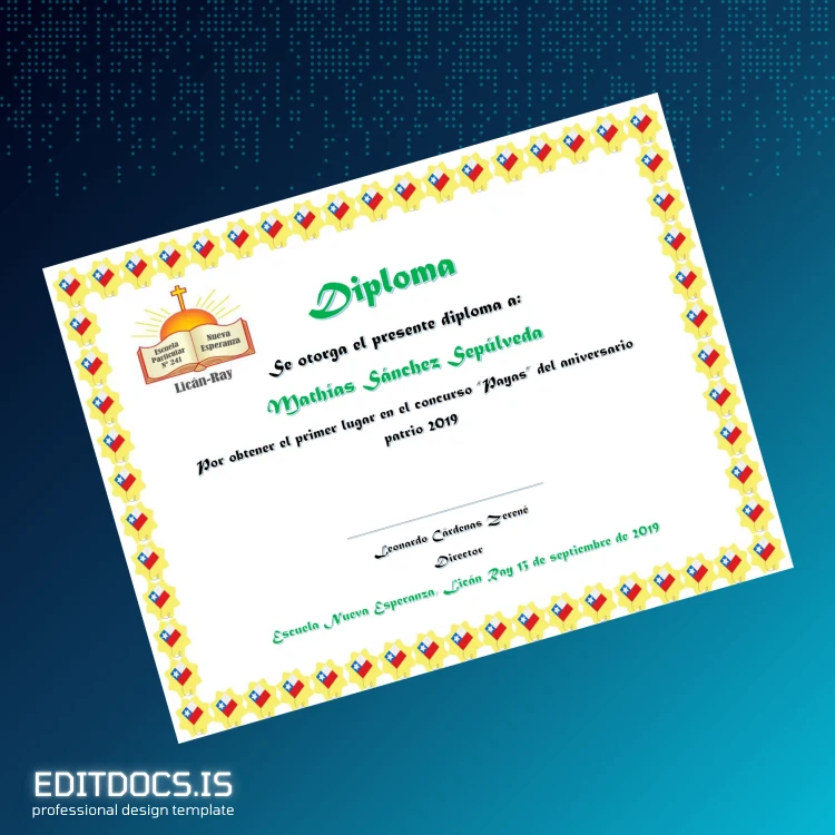 Editable Chile Escuela Nueva Esperanza Diploma Template Page Preview - EditDocs