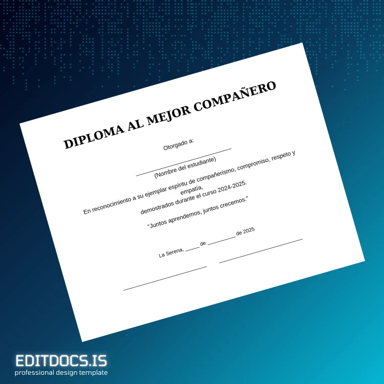 Editable Chile La Serena Mejor Companero Diploma Page Preview - EditDocs