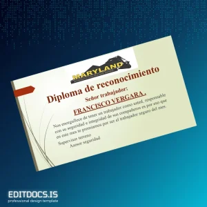 Editable Chile Maryland Company Worker Recognition Diploma Template Page Preview - EditDocs