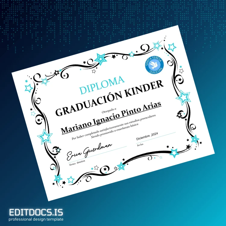 Editable Chile Santa Teresa Quilicura Kindergarten Diploma Page Preview - EditDocs
