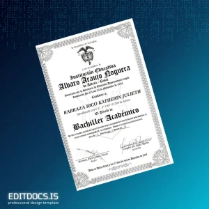 Editable Colombia Alvaro Araujo Noguera Institution High School Diploma Page Preview - EditDocs