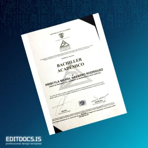 Editable Colombia Barranquilla Technical High School Academic Bachelor Certificate Page Preview - EditDocs