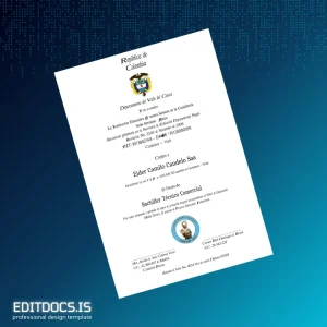 Editable Colombia Candelaria Valle Technical Bachelor Diploma Page Preview - EditDocs