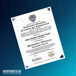 Editable Colombia Centro de Comercio Technical Bachelor Diploma Template Page Preview - EditDocs