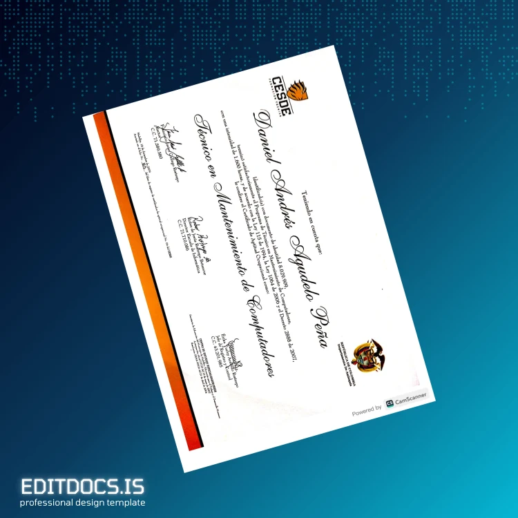 Editable Colombia Cesde Technical Diploma in Computer Maintenance Page Preview - EditDocs