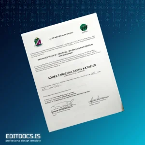 Editable Colombia Colegio Metropolitano del Sur Bachelor of Technical Commercial Education with Emphasis in International Business Diploma Page Preview - EditDocs