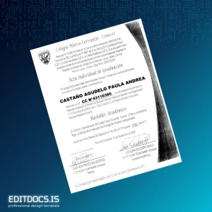 Editable Colombia Colegio Nuevo Cervantes High School Diploma Page Preview - EditDocs