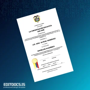 Editable Colombia Concentración Educativa San José Academic Bachelor Diploma Page Preview - EditDocs