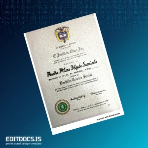 Editable Colombia El Instituto Clara Fey Technical Bachelor Certificate Page Preview - EditDocs
