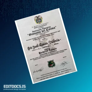 Editable Colombia Gimnasio del Calima Technical High School Diploma Page Preview - EditDocs