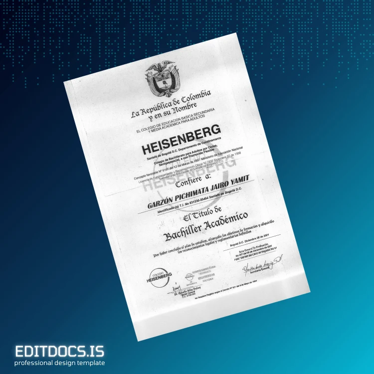 Editable Colombia Heisenberg Academy High School Diploma Page Preview - EditDocs
