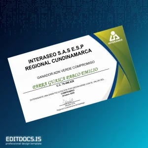 Editable Colombia INTERASEO S.A.S E.S.P Commitment Award Diploma Page Preview - EditDocs