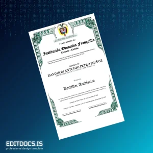 Editable Colombia Institución Educativa Frasquillo High School Diploma Template Page Preview - EditDocs