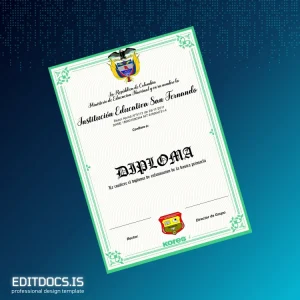 Editable Colombia Institución Educativa San Fernando Elementary School Diploma Page Preview - EditDocs
