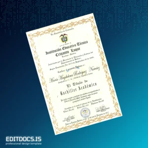 Editable Colombia Institución Educativa Técnica Crisanto Luque High School Diploma Page Preview - EditDocs