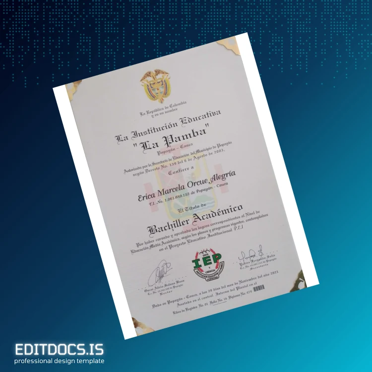 Editable Colombia Institution Educativa _La Pamba_ High School Diploma page 2 Page Preview - EditDocs