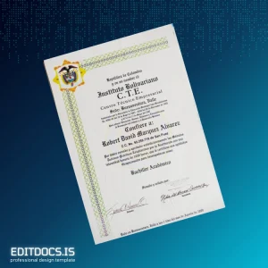 Editable Colombia Instituto Bolivariano C.T.E. Academic Bachelor Diploma Page Preview - EditDocs