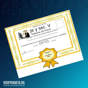 Editable Colombia Je y sec. V Honor Diploma Template Page Preview - EditDocs