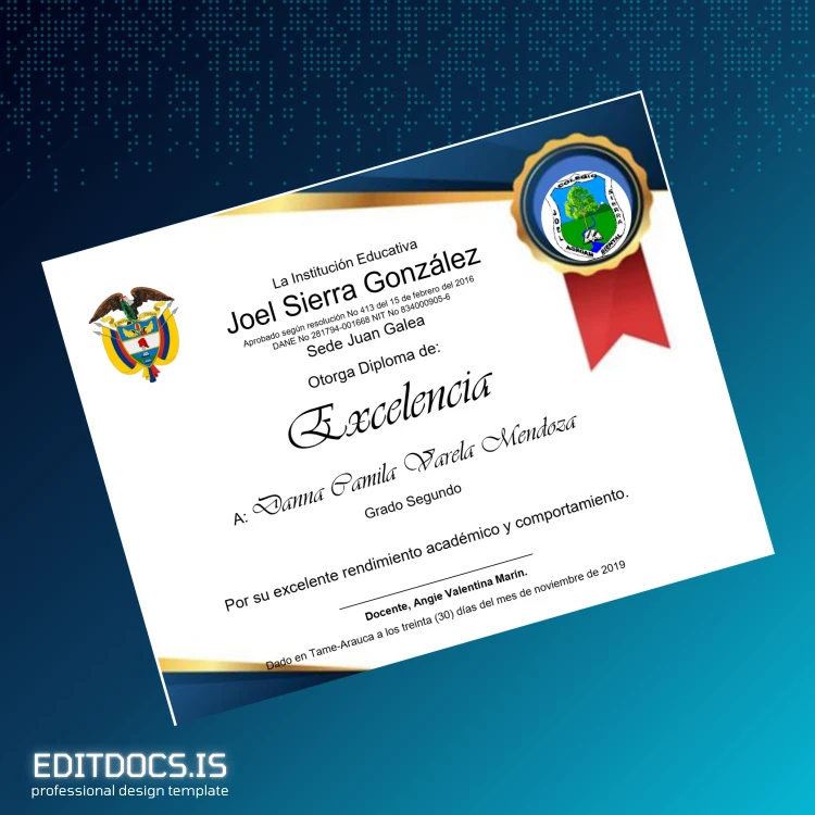 Editable Colombia Joel Sierra González Excellence Diploma page 3 Page Preview - EditDocs