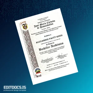 Editable Colombia José María Córdoba de Pasacaballos High School Diploma Page Preview - EditDocs