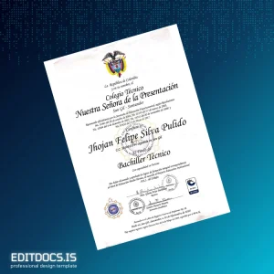 Editable Colombia Nuestra Señora de la Presentación Technical School Technical High School Diploma Page Preview - EditDocs