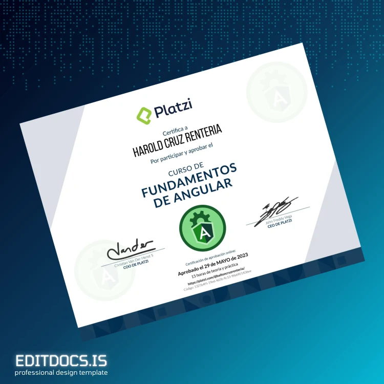 Editable Colombia Platzi Angular Fundamentals Certificate Page Preview - EditDocs