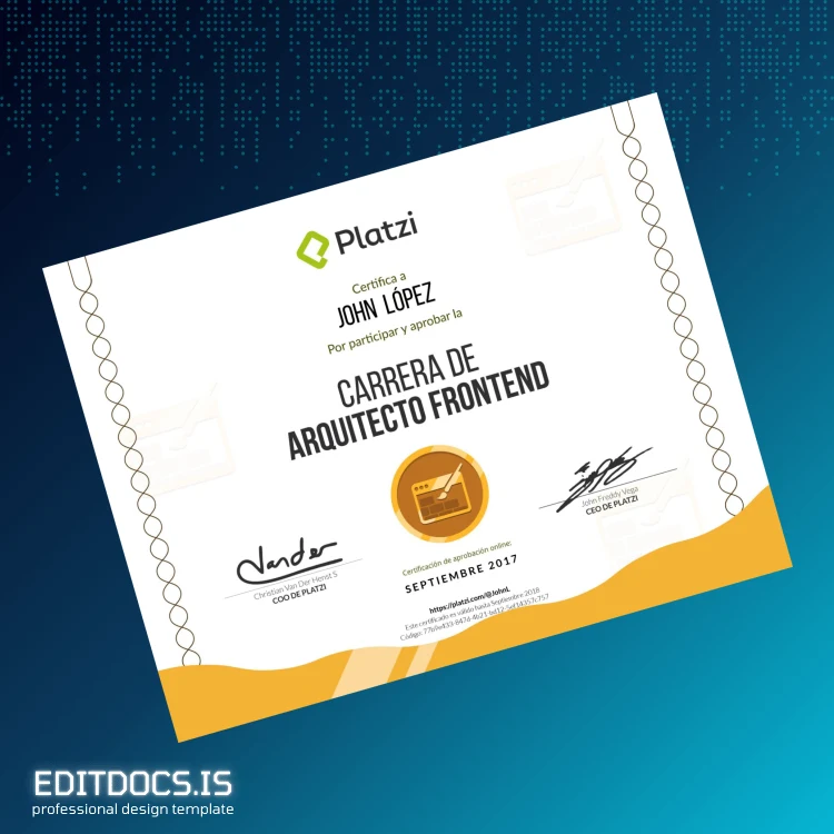 Editable Colombia Platzi Frontend Architect Diploma Page Preview - EditDocs