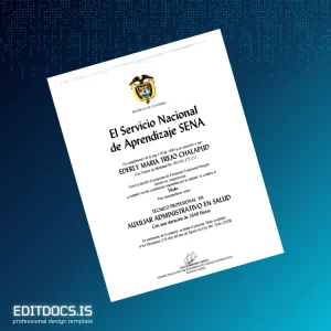 Editable Colombia SENA Professional Technician in Administrative Assistance in Health Certificate Page Preview - EditDocs