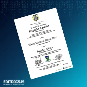 Editable Colombia Sagrado Corazón Technical High School Diploma Page Preview - EditDocs