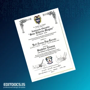 Editable Colombia San Alberto Magno Technical Bachelor Degree Certificate in Agroindustry Page Preview - EditDocs