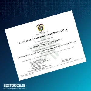 Editable Colombia Servicio Nacional de Aprendizaje SENA Certificate in Mobile Devices Maintenance Level One Page Preview - EditDocs