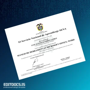 Editable Colombia Servicio Nacional de Aprendizaje SENA Office Word Course Certificate Page Preview - EditDocs