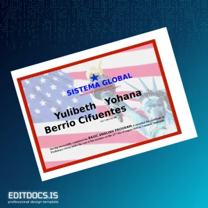 Editable Colombia Sistema Global English and Systems Center Basic English Program Certificate Page Preview - EditDocs