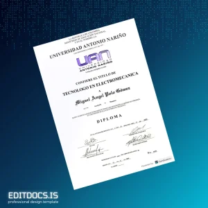 Editable Colombia Universidad Antonio Nariño Technologist in Electromechanics Diploma Page Preview - EditDocs