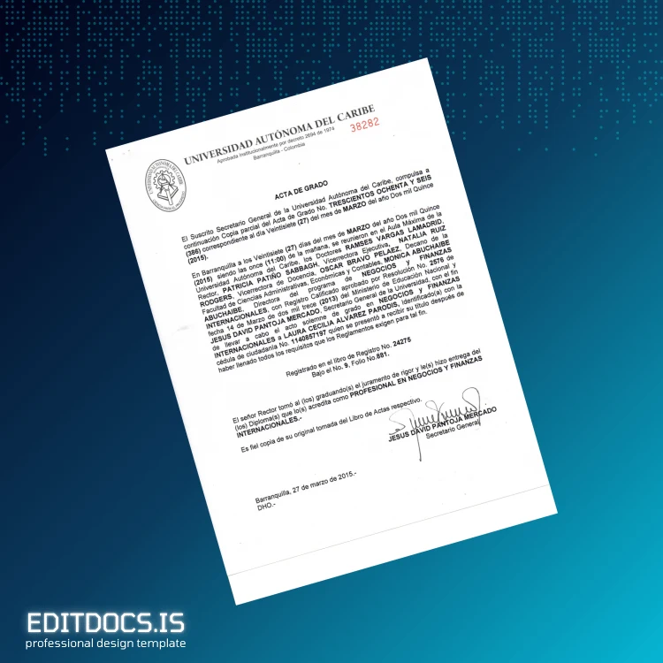 Editable Colombia Universidad Autónoma Diploma Profesional Template page 2 Page Preview - EditDocs