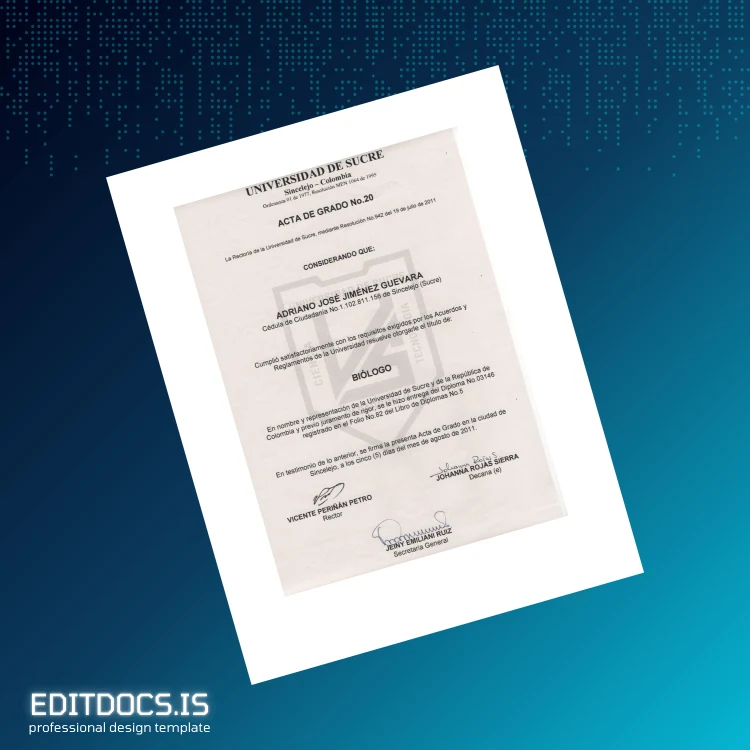 Editable Colombia Universidad de Sucre Biologist Diploma page 2 Page Preview - EditDocs