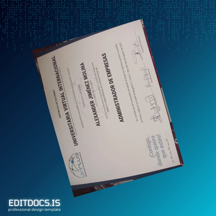 Editable Colombia Universitaria Virtual Internacional Administrator of Companies Degree Template Page Preview - EditDocs