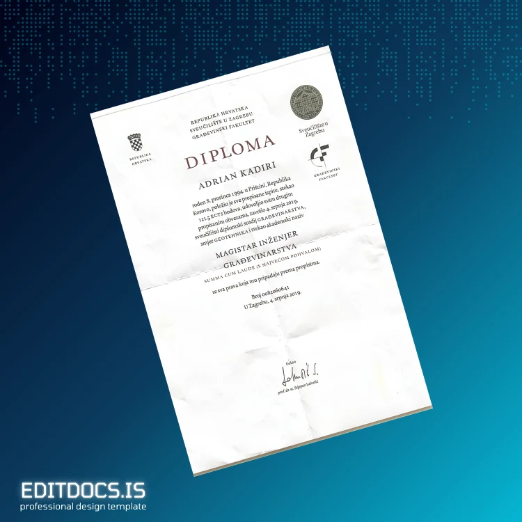 Editable Croatia University of Zagreb Master's Degree in Civil Engineering Template Page Preview - EditDocs
