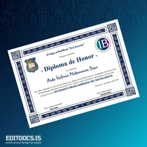 Editable Ecuador Colegio de Bachillerato _26 de Noviembre_ Honor Diploma Page Preview - EditDocs
