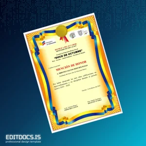 Editable Ecuador Escuela Fiscal _Doce de Octubre_ Honor Mention Certificate Page Preview - EditDocs