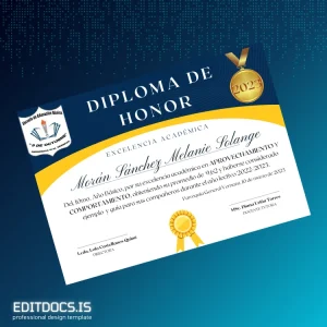 Editable Ecuador Escuela de Educación Básica 9 de Octubre Diploma of Honor Page Preview - EditDocs