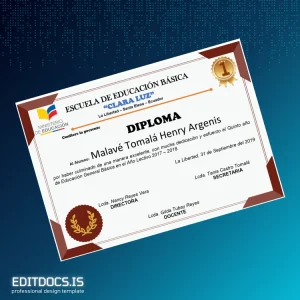 Editable Ecuador Escuela de Educación Básica Clara Luz High School Diploma Page Preview - EditDocs
