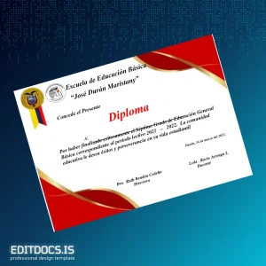 Editable Ecuador Escuela de Educación Básica _José Durán Maristany_ Seventh Grade Diploma Page Preview - EditDocs