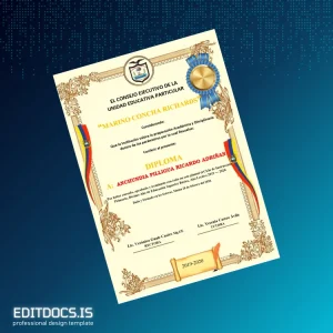 Editable Ecuador Marino Concha Richards Diploma Certificate Page Preview - EditDocs