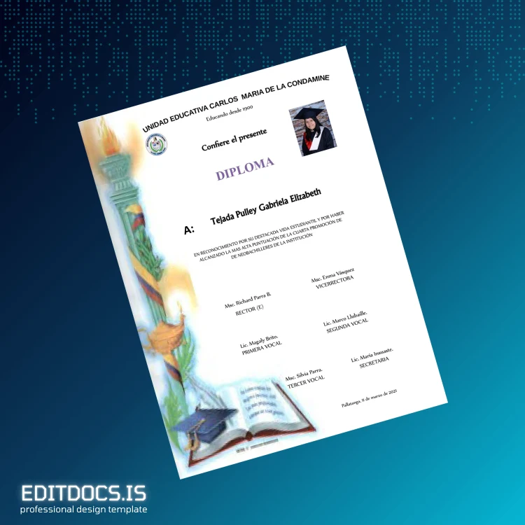 Editable Ecuador Palliatanga Graduation Diploma Template page 3 Page Preview - EditDocs