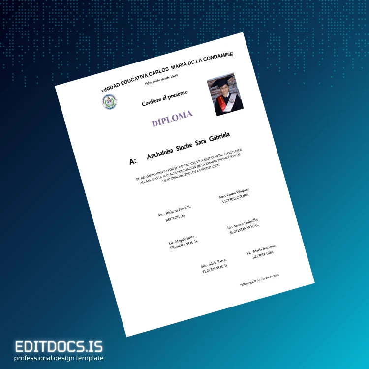 Editable Ecuador Palliatanga Graduation Diploma Template Page Preview - EditDocs