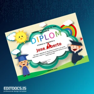 Editable Ecuador Unidad Educativa El Sol Brillante Preschool Diploma Template Page Preview - EditDocs