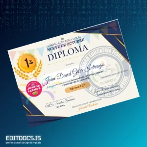 Editable Ecuador Unidad Educativa Fiscal Nueve de Octubre Diploma in Calligraphy Page Preview - EditDocs